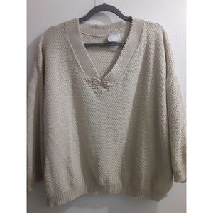 BLAIR Beige PULL ON LIGHT-WEIGHT KNIT SWEATER ELBOW SLEEVE SZ XL VINTAGE RETRO